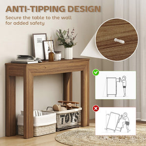 English Elm Homcom Slim 47 Inch Console Table with Faux Wood Top for Entryway or Hallway Walnut W2225P597125