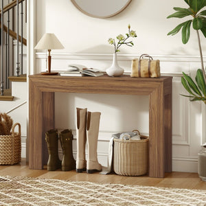 English Elm Homcom Slim 47 Inch Console Table with Faux Wood Top for Entryway or Hallway Walnut W2225P597125