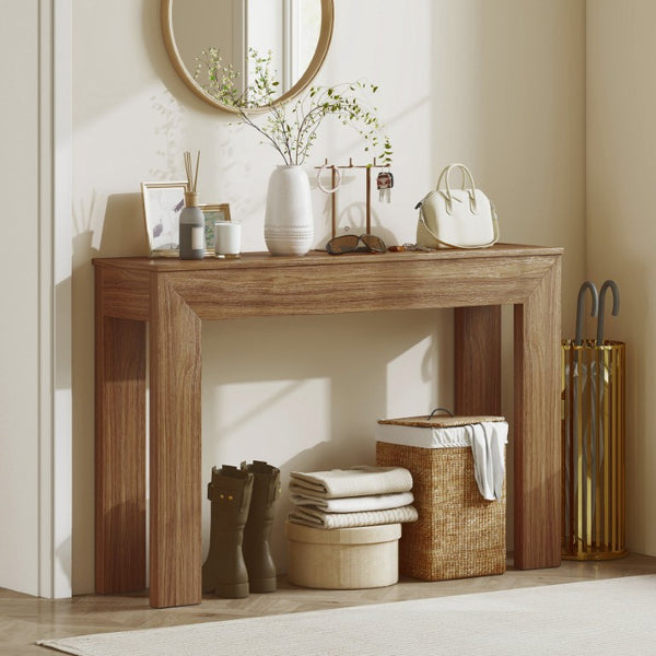 English Elm Homcom Slim 47 Inch Console Table with Faux Wood Top for Entryway or Hallway Walnut W2225P597125