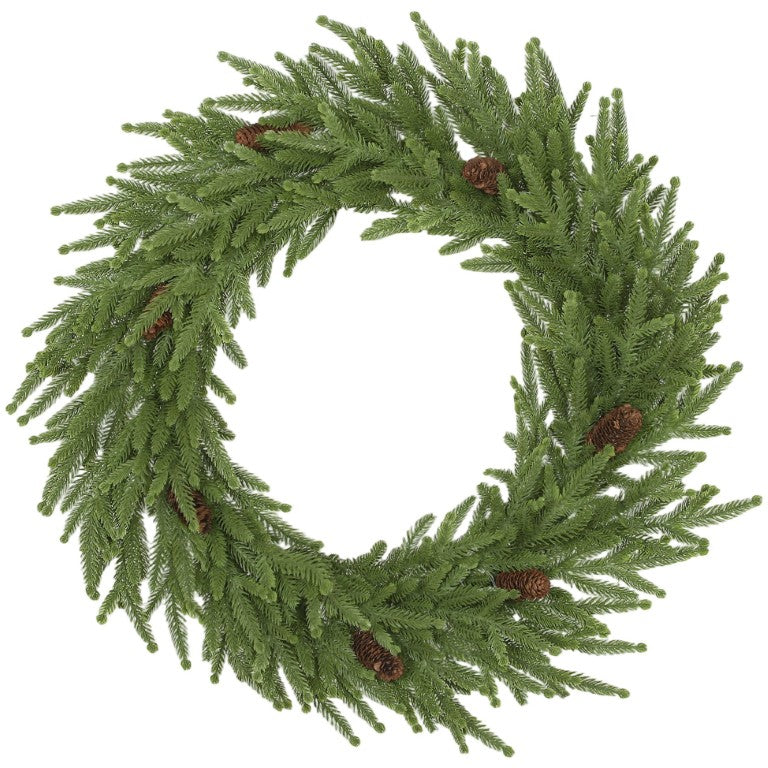 English Elm Homcom 24 Inch Norfolk Pine Artificial Wreath with Seven Cones Indoor Holiday W2225P597166