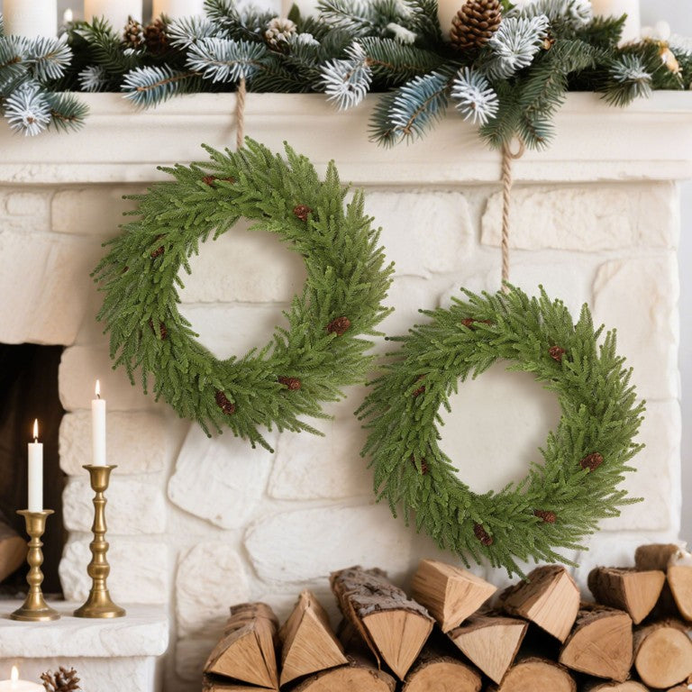 English Elm Homcom 24 Inch Norfolk Pine Artificial Wreath with Seven Cones Indoor Holiday W2225P597166