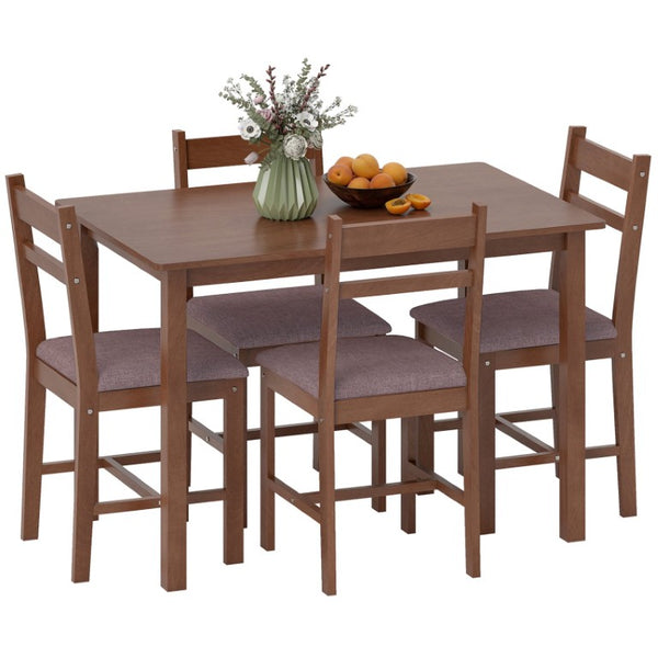 English Elm Homcom Farmhouse 5 Piece Rubberwood Dining Set Seats 4 with Padded Linen Upholstered Chairs Light Brown W2225P597175