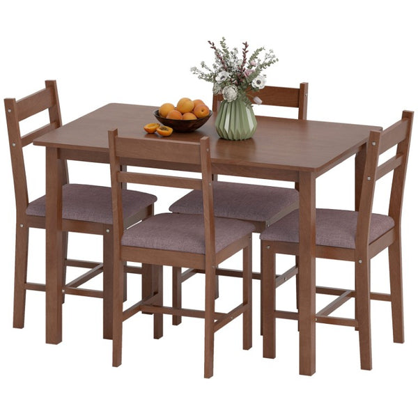 English Elm Homcom Farmhouse 5 Piece Rubberwood Dining Set Seats 4 with Padded Linen Upholstered Chairs Light Brown W2225P597175
