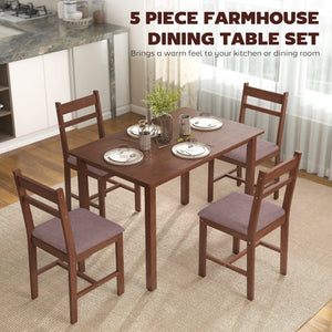 English Elm Homcom Farmhouse 5 Piece Rubberwood Dining Set Seats 4 with Padded Linen Upholstered Chairs Light Brown W2225P597175
