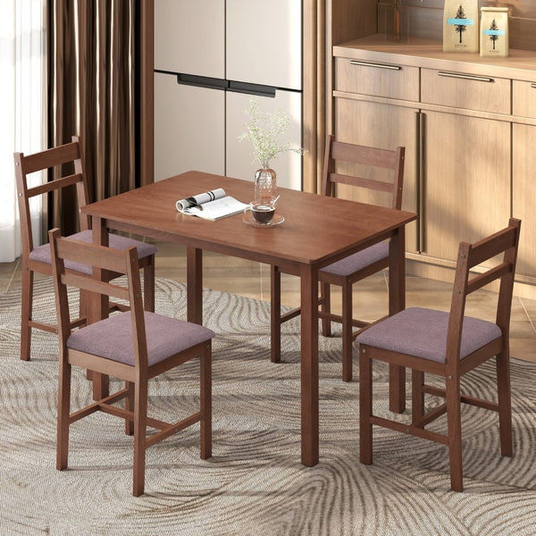 English Elm Homcom Farmhouse 5 Piece Rubberwood Dining Set Seats 4 with Padded Linen Upholstered Chairs Light Brown W2225P597175