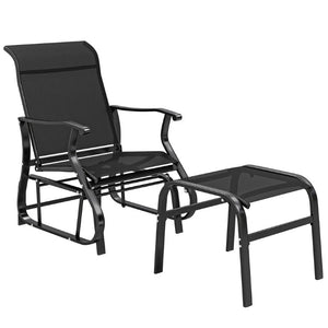 English Elm Outsunny Mesh Glider Chair and Ottoman Set Ergonomic Patio Lounge with Steel Frame Black W2225P597177