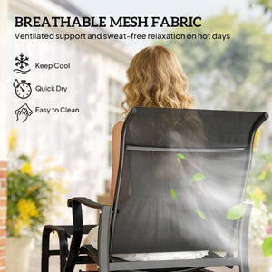 English Elm Outsunny Mesh Glider Chair and Ottoman Set Ergonomic Patio Lounge with Steel Frame Black W2225P597177