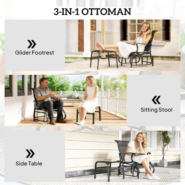 English Elm Outsunny Mesh Glider Chair and Ottoman Set Ergonomic Patio Lounge with Steel Frame Black W2225P597177