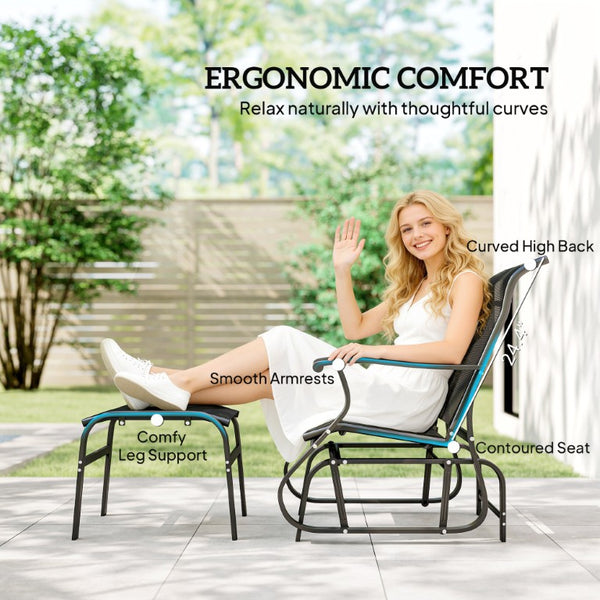English Elm Outsunny Mesh Glider Chair and Ottoman Set Ergonomic Patio Lounge with Steel Frame Black W2225P597177