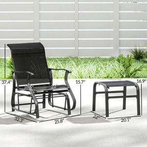 English Elm Outsunny Mesh Glider Chair and Ottoman Set Ergonomic Patio Lounge with Steel Frame Black W2225P597177