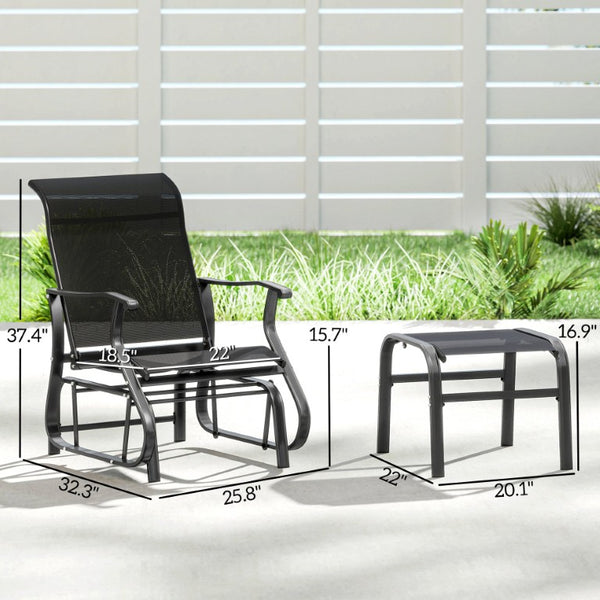 English Elm Outsunny Mesh Glider Chair and Ottoman Set Ergonomic Patio Lounge with Steel Frame Black W2225P597177