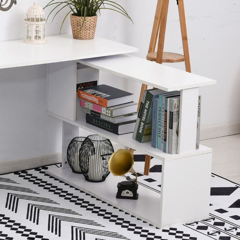 English Elm Homcom 47 Inch Rotating L Shaped Corner Desk with Shelves for Home Office Use W2225P597179