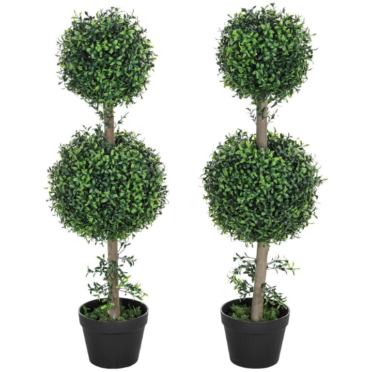 English Elm Homcom Faux Boxwood Topiary Ball Trees Set of 2 UV Protected Patio Entryway Decor W2225P597184