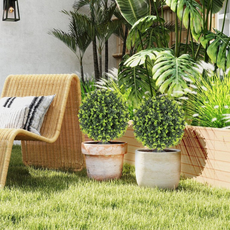 English Elm Homcom Faux Topiary Spheres UV Resistant Boxwood Balls Set of 2 for Patio Garden W2225P597185