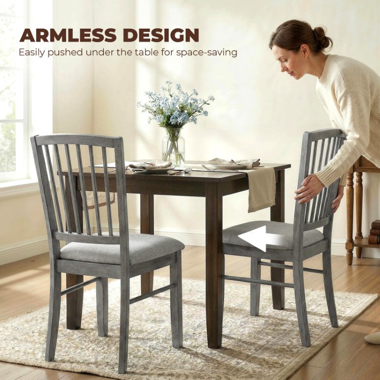 English Elm Homcom Farmhouse Dining Chair Set Linen Upholstered with Rubberwood Legs for Kitchen W2225P597193