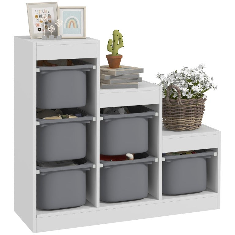 English Elm Qaba Kids 3 Tier Bookshelf Storage Unit with 6 Bins for Playroom Bedroom Gray W2225P597203