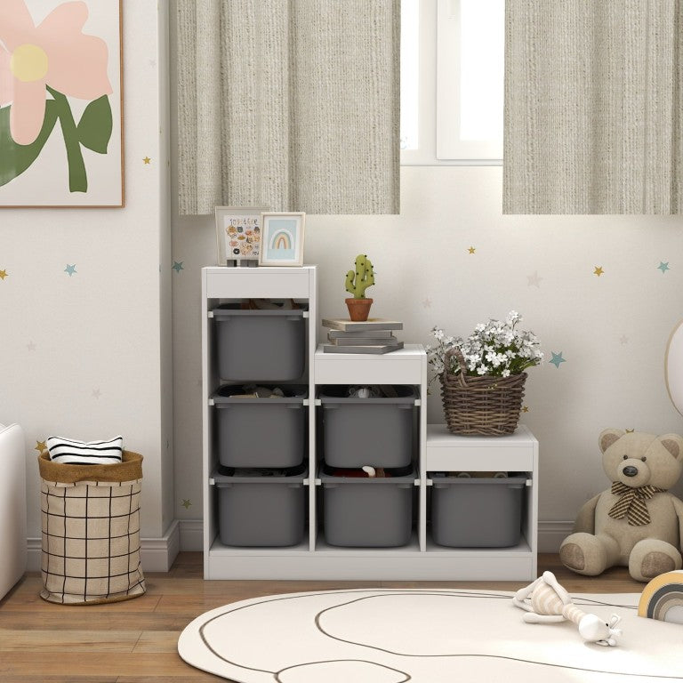 English Elm Qaba Kids 3 Tier Bookshelf Storage Unit with 6 Bins for Playroom Bedroom Gray W2225P597203