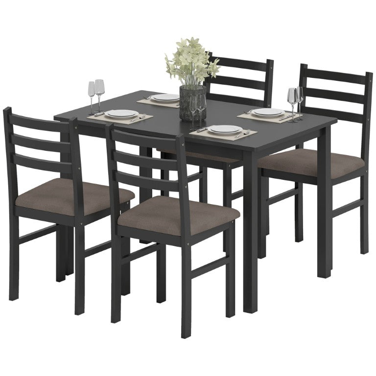 English Elm Homcom Farmhouse Dining Set Seats Four with Rubberwood Frame and Upholstered Linen Chairs W2225P597205