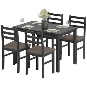 English Elm Homcom Farmhouse Dining Set Seats Four with Rubberwood Frame and Upholstered Linen Chairs W2225P597205