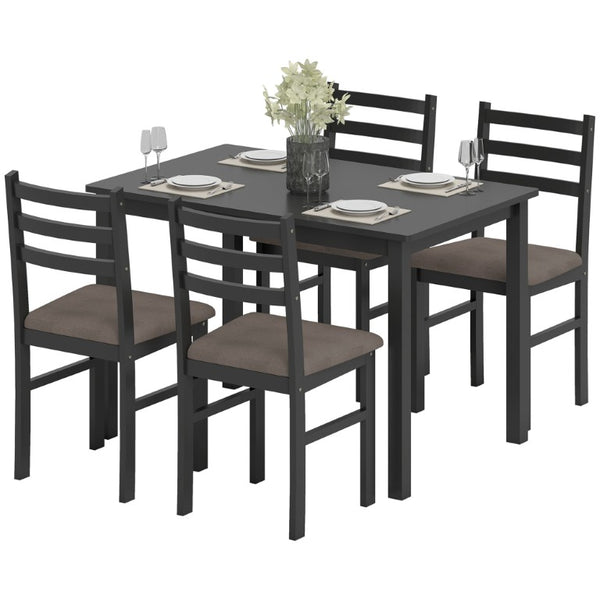 English Elm Homcom Farmhouse Dining Set Seats Four with Rubberwood Frame and Upholstered Linen Chairs W2225P597205