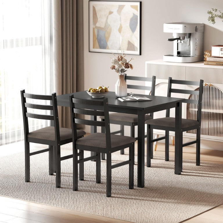 English Elm Homcom Farmhouse Dining Set Seats Four with Rubberwood Frame and Upholstered Linen Chairs W2225P597205
