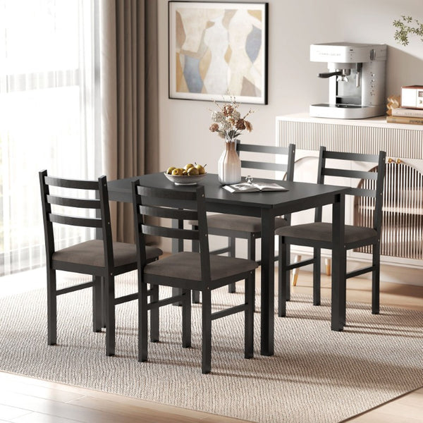 English Elm Homcom Farmhouse Dining Set Seats Four with Rubberwood Frame and Upholstered Linen Chairs W2225P597205