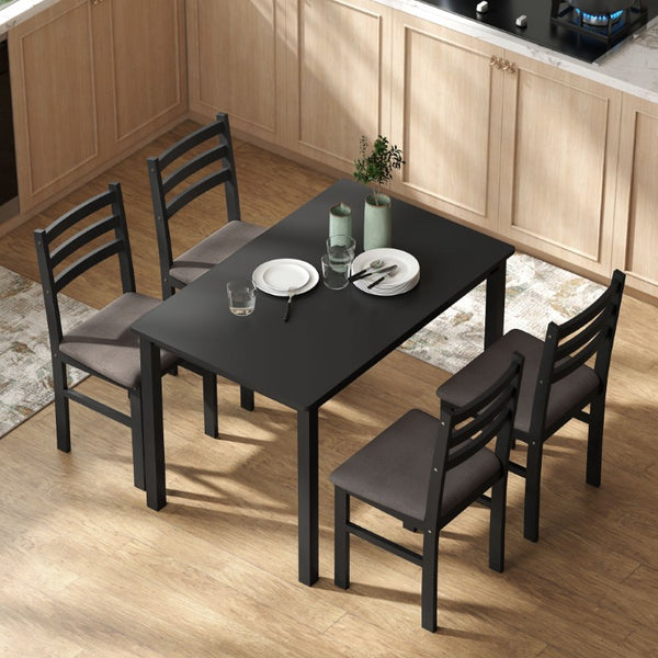 English Elm Homcom Farmhouse Dining Set Seats Four with Rubberwood Frame and Upholstered Linen Chairs W2225P597205