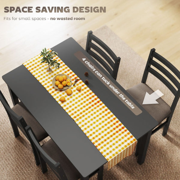 English Elm Homcom Farmhouse Dining Set Seats Four with Rubberwood Frame and Upholstered Linen Chairs W2225P597205