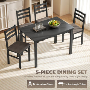 English Elm Homcom Farmhouse Dining Set Seats Four with Rubberwood Frame and Upholstered Linen Chairs W2225P597205