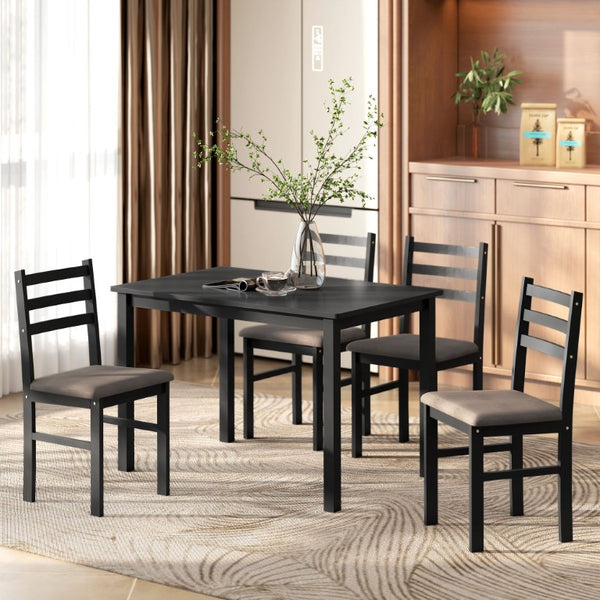 English Elm Homcom Farmhouse Dining Set Seats Four with Rubberwood Frame and Upholstered Linen Chairs W2225P597205