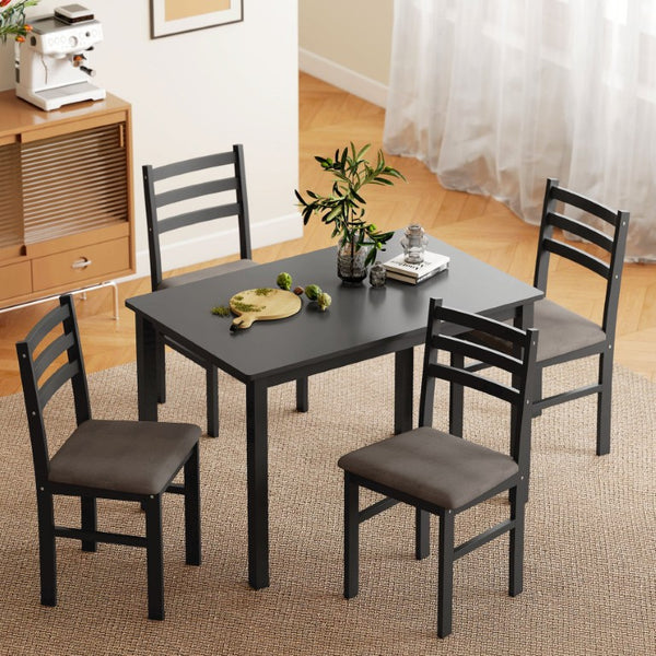 English Elm Homcom Farmhouse Dining Set Seats Four with Rubberwood Frame and Upholstered Linen Chairs W2225P597205