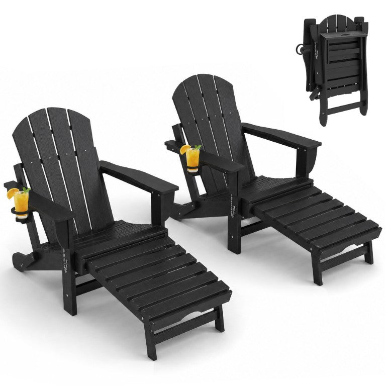 English Elm Outsunny HDPE Folding Adirondack Chairs Set of 2 with Retractable Footrest for Outdoor Use W2225P597214