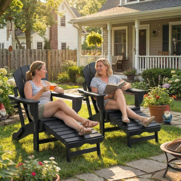 English Elm Outsunny HDPE Folding Adirondack Chairs Set of 2 with Retractable Footrest for Outdoor Use W2225P597214