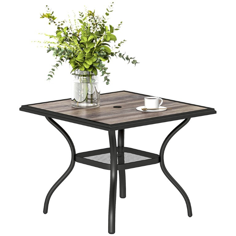 English Elm Outsunny Square Patio Dining Table Seats Four with Faux Wood Top and Storage Shelf W2225P597216