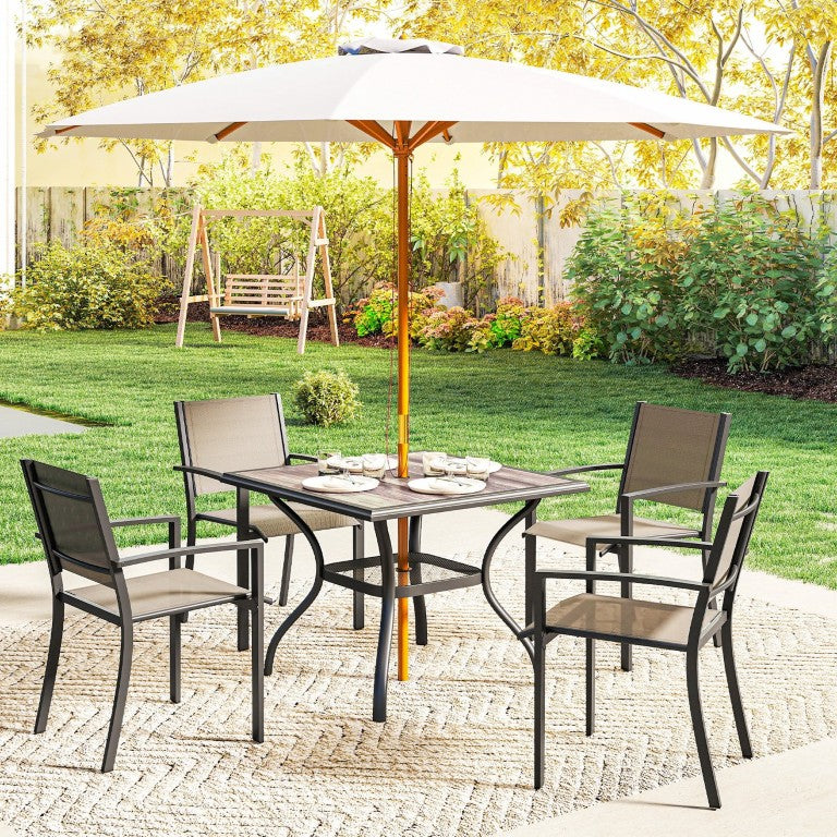 English Elm Outsunny Square Patio Dining Table Seats Four with Faux Wood Top and Storage Shelf W2225P597216