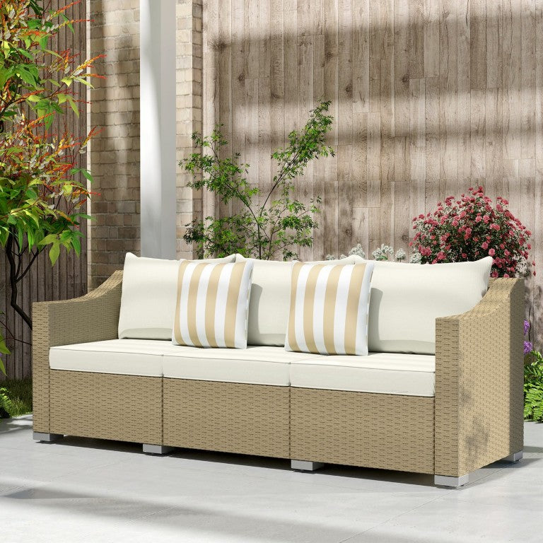 English Elm Outsunny 3 Seat Wicker Outdoor Sofa Deep Cushioned Patio Couch for Garden or Porch W2225P597230