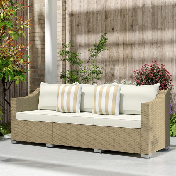 English Elm Outsunny 3 Seat Wicker Outdoor Sofa Deep Cushioned Patio Couch for Garden or Porch W2225P597230
