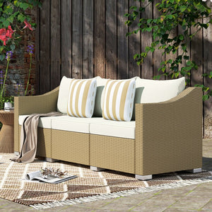 English Elm Outsunny 3 Seat Wicker Outdoor Sofa Deep Cushioned Patio Couch for Garden or Porch W2225P597230