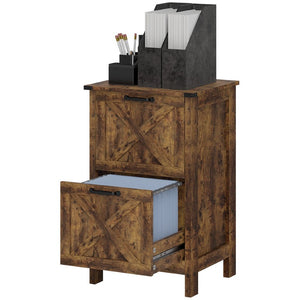 English Elm Homcom Farmhouse Vertical Filing Cabinet with Barn Doors Silent Drawers Printer Stand Deep Rustic Brown W2225P597239