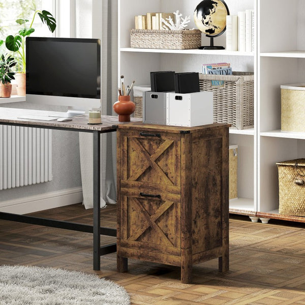 English Elm Homcom Farmhouse Vertical Filing Cabinet with Barn Doors Silent Drawers Printer Stand Deep Rustic Brown W2225P597239