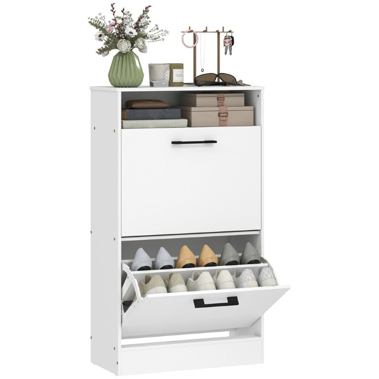 English Elm Homcom Narrow Entryway Flip Drawer Shoe Cabinet with Open Shelf Fits 12 Pairs White W2225P597240