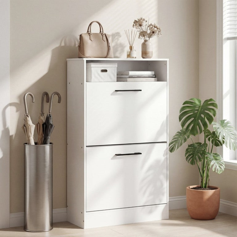English Elm Homcom Narrow Entryway Flip Drawer Shoe Cabinet with Open Shelf Fits 12 Pairs White W2225P597240