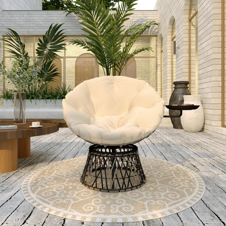 English Elm Outsunny Wicker Papasan Swivel Chair with Built in Side Tray Overstuffed Cushion Patio W2225P597242