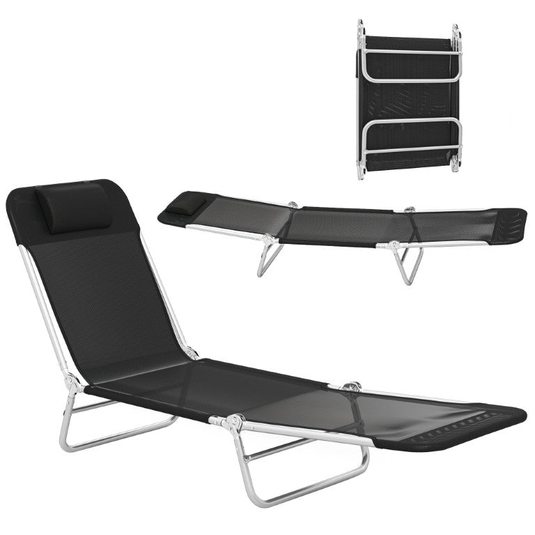 English Elm Outsunny Mesh Folding Reclining Sun Lounger with Headrest for Pool Patio Yard W2225P597245