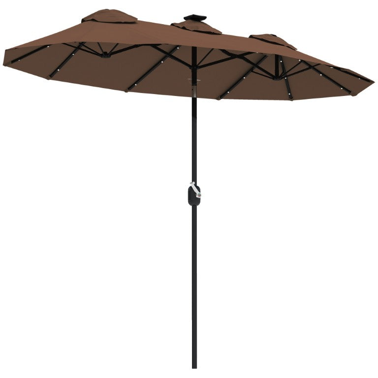 English Elm Outsunny Solar LED Market Umbrella with Double Canopy Vented Ribs for Patio Deck Coffee W2225P597247