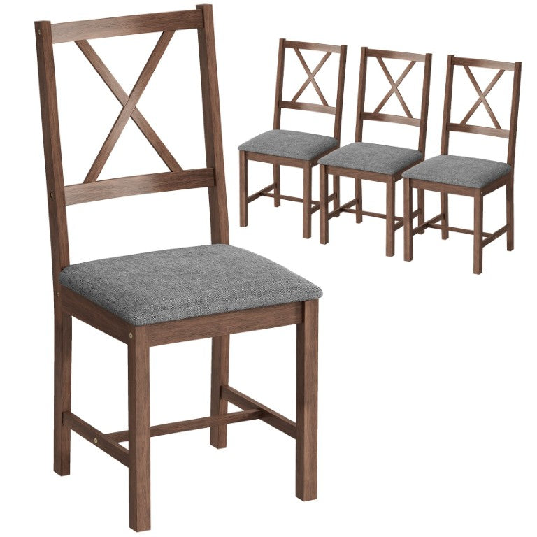 English Elm Homcom X-Back Rubberwood Dining Chairs Linen Padded Seat Mid-Century Kitchen Pair Set of 4 Walnut W2225P597248