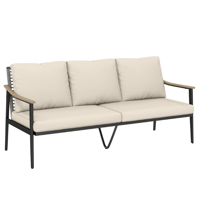 English Elm Outsunny 3 Seat Wicker Patio Sofa with Steel Frame and Deep Cushions for Garden Porch W2225P597253