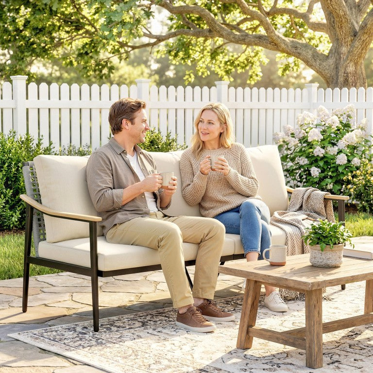 English Elm Outsunny 3 Seat Wicker Patio Sofa with Steel Frame and Deep Cushions for Garden Porch W2225P597253