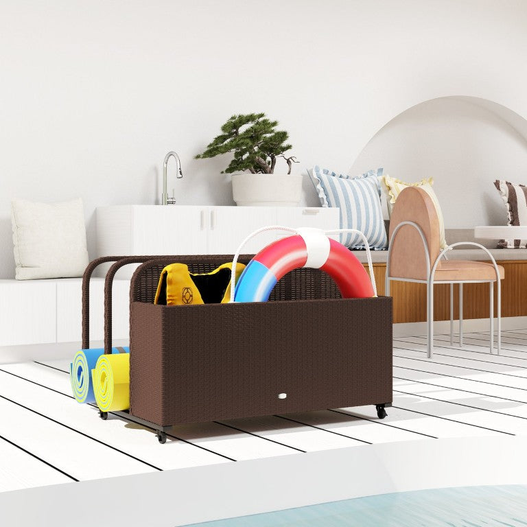 English Elm Outsunny Rolling PE Rattan Pool Organizer Caddy with Three Compartments for Poolside W2225P597257