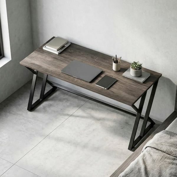 English Elm Homcom 55 Inch Industrial Writing Desk with Z Frame Steel Base for Home Office Distressed Black W2225P597262